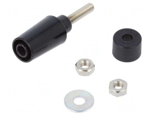 Soclu banană 4mm 32A neagră pe panou 45mm alamă