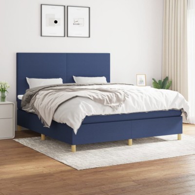 vidaXL Pat box spring cu saltea, albastru, 180x200 cm, material textil 3142199 foto