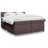 VidaXL Pat box spring cu saltea, maro &icirc;nchis, 200x200 cm, textil