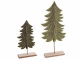 Cumpara ieftin Set 2 Brazi Craciun textil verde lemn natur cm 14 x 5 x 35 H, 13,5 x 4,5 x 25,5 H