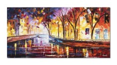 Tablou pictat manual, Peisaj citadin, impresionist, 120x60cm ulei pe panza in cutit efect 3D, gata de expus pe perete foto