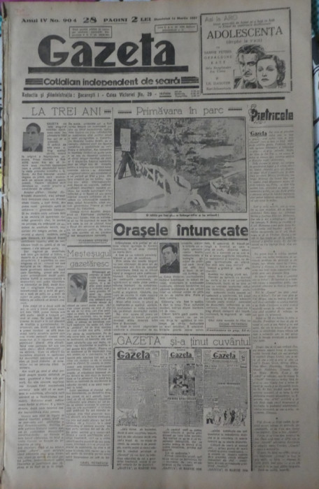 Gazeta, cotidian independent de seara, 14 martie 1937, 28 pagini; Bucovina