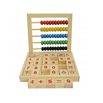 Abac din lemn cu litere, cifre si operatii matematice foto