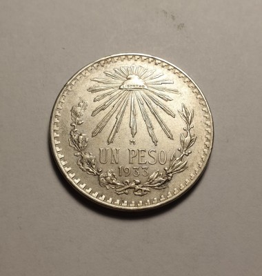 Mexic 1 Peso 1933 AUNC Piesa Frumoasa foto