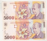 Bancnota Romania 5000 Lei 1998 UNC - X2 Serii Consecutive BNK