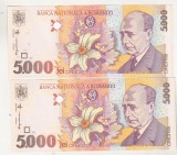 Bnk bn Romania 5000 lei 1998 unc - x2 serii consecutive