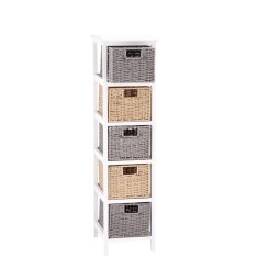 Comoda lemn alb poliester maro gri 26 x 32 x 98 cm