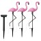 Set 3 lampi solare LED, grad protectie IP65, figurina flamingo, rezistenta interperii, 300mAh, 1,2V, 52,5 cm, roz