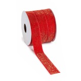 Rola panglica Craciun catifea rosie fir lame auriu mm 25 x 15 m