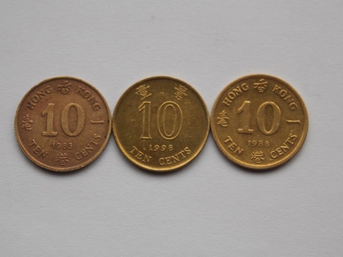 LOT 3 MONEDE DIFERITE 10 CENTS HONG KONG