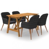 vidaXL Set mobilier de grădină, 5 piese, negru 3068773