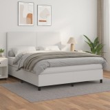 VidaXL Pat box spring cu saltea, alb, 160x200 cm, piele ecologică 3142732