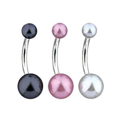 Piercing pentru buric - bilă perlă colorată - Culoare Piercing: Alb foto