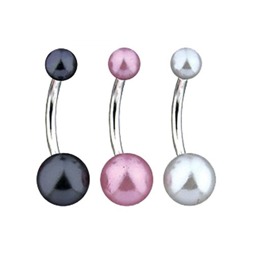 Piercing pentru buric - bilă perlă colorată - Culoare Piercing: Alb