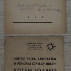 2 broșuri Propagandă comunistă : Manifestul-program, Votați Soarele, 1948