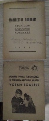2 broșuri Propagandă comunistă : Manifestul-program, Votați Soarele, 1948 foto