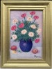 Tablou pictor român Natură Statică Flori Vas cu Garoafe pictura ulei 36x46 cm, Realism