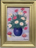 Tablou pictor rom&acirc;n Natură Statică Flori Vas cu Garoafe pictura ulei 36x46 cm, Realism