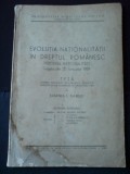 Evolutia nationalitatii &icirc;n dreptul romanesc, teză pentru doctorat cu dedicatia autoarei