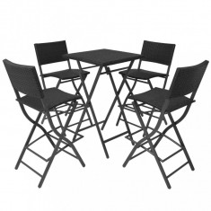 Set mobilier exterior pliabil, 5 piese, negru oțel, poliratan