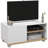 HOMCOM Dulap TV 42&quot; Max cu 2 Rafturi deschise si Usa, Dulap TV Jos din PAL cu Roti, 80x45x39.5 cm, Alb | Aosom Romania