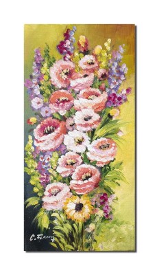 Tablou pictat manual hol, dormitor, living, Aranjament floral, 40x20cm ulei pe panza, gata de expus pe perete foto