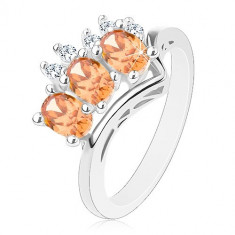 Inel de culoare argintie, zirconii ovale portocalii si rotunde transparente - Marime inel: 54