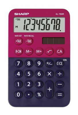 Calculator De Birou, 8 Digits, 120 X 76 X 23 Mm, Dual Power, Sharp El-760rbrb - Rosu/bleumarin foto