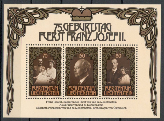 Liechtenstein 1981 770/72 bl 11 MNH nestampilat - 75 de ani printul Franz Josef