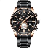 Ceas Barbatesc Curren 8362-B Quartz Cronograf, Data, Negru-Auriu, Curea Otel Inoxidabil