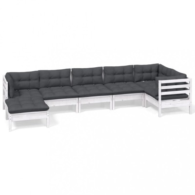 Set mobilier de gradina cu perne, 7 piese, alb, lemn masiv pin foto