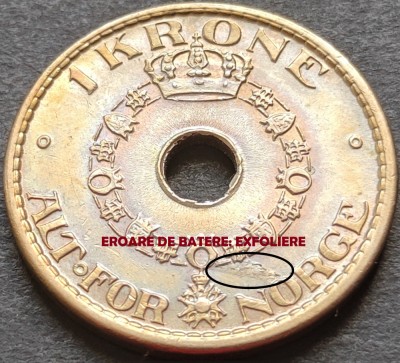 Moneda istorica 1 COROANA - NORVEGIA, anul 1949 *cod 3534 A = EROARE BATERE! foto