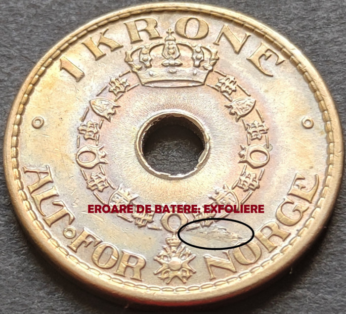 Moneda istorica 1 COROANA - NORVEGIA, anul 1949 *cod 3534 A = EROARE BATERE!