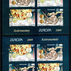 Romania 2009, LP 1832 e, EUROPA Astronomie, 2 blocuri de 4, MNH! LP 60,40 lei