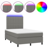 Cumpara ieftin Pat cu arcuri, saltea si LED, gri inchis, 120x200 cm, textil