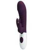 Vibrator Iepuras Naughty Bunny, 30 Moduri Vibratii, Silicon, Mov Inchis/Alb, 19.8 cm