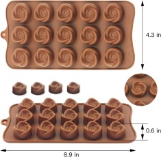 Forma din Silicon, Model Flori de Trandafir pentru Ciocolata de Casa, Bomboane, Jeleuri sau Cuburi de Gheata 21 cm 11 cm 1.5 cm Maro 1