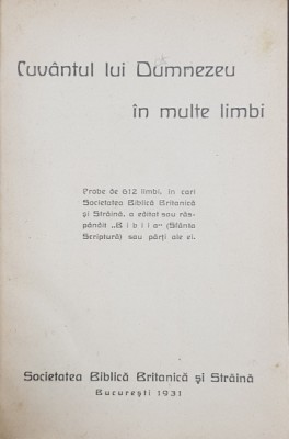 CUVANTUL LUI DUMNEZEU IN MULTE LIMBI , PROBE DE 612 LIMBI , 1931 foto