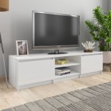 Dulap TV Gossi Alb Extralucios 140x40x35.5cm Lemn Compozit, 2 Usi, 2 Compartimente Deschise