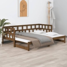 vidaXL Pat extensibil de zi, maro miere, 2x(90x190) cm, lemn masiv pin foto