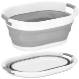 Cos de rufe pliabil tip lighean, cu manere, din plastic si silicon, 54x38x23cm, 24litri, gri Household NewTrend