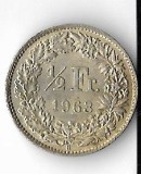 Moneda 1/2 franc 1963 - Elvetia, 2,5 g argint 0,835