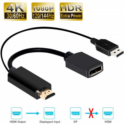 Adaptor convertor HDMI 2.0 tata la DisplayPort 1.2 mama, 4K 60Hz, USB foto