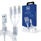 Cablu Incarcare USB-A / USB-C - Lightning / microUSB / USB-C 3MK Hyper 3in1, 12W, 1.5m, Alb, Apple