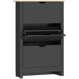 HOMCOM Dulap pentru &icirc;ncălțăminte 3 uși rabatabile 2 compartimente panouri din aglomerat negru stejar | Aosom Romania