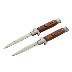 Set 2 briceaguri automat de vanatoare DEPOX&reg;, Italian Blade, Stiletto, otel inoxidabil, maro