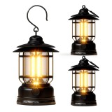 Felinar camping vintage portabil, 21 cob led, intensitate reglabil&Auml;, iluminare 360&Acirc;&deg;, cu c&Atilde;&cent;rlig, 5w, negru