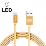 Cablu de date - iPhone lightning - cu lumina LED, auriu, 1 m