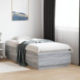 VidaXL Cadru de pat cu LED, gri sonoma, 90x190 cm, lemn prelucrat