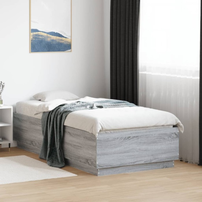 vidaXL Cadru de pat cu LED, gri sonoma, 90x190 cm, lemn prelucrat 3209665